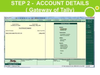 STEP 2 - ACCOUNT DETAILS
( Gateway of Tally)
 