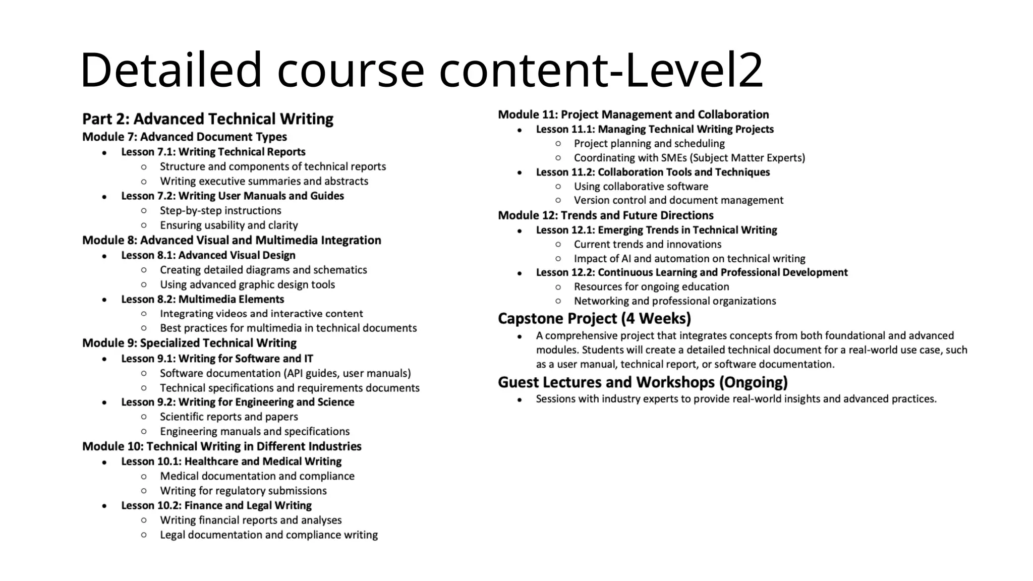 Detailed course content-Level2
 