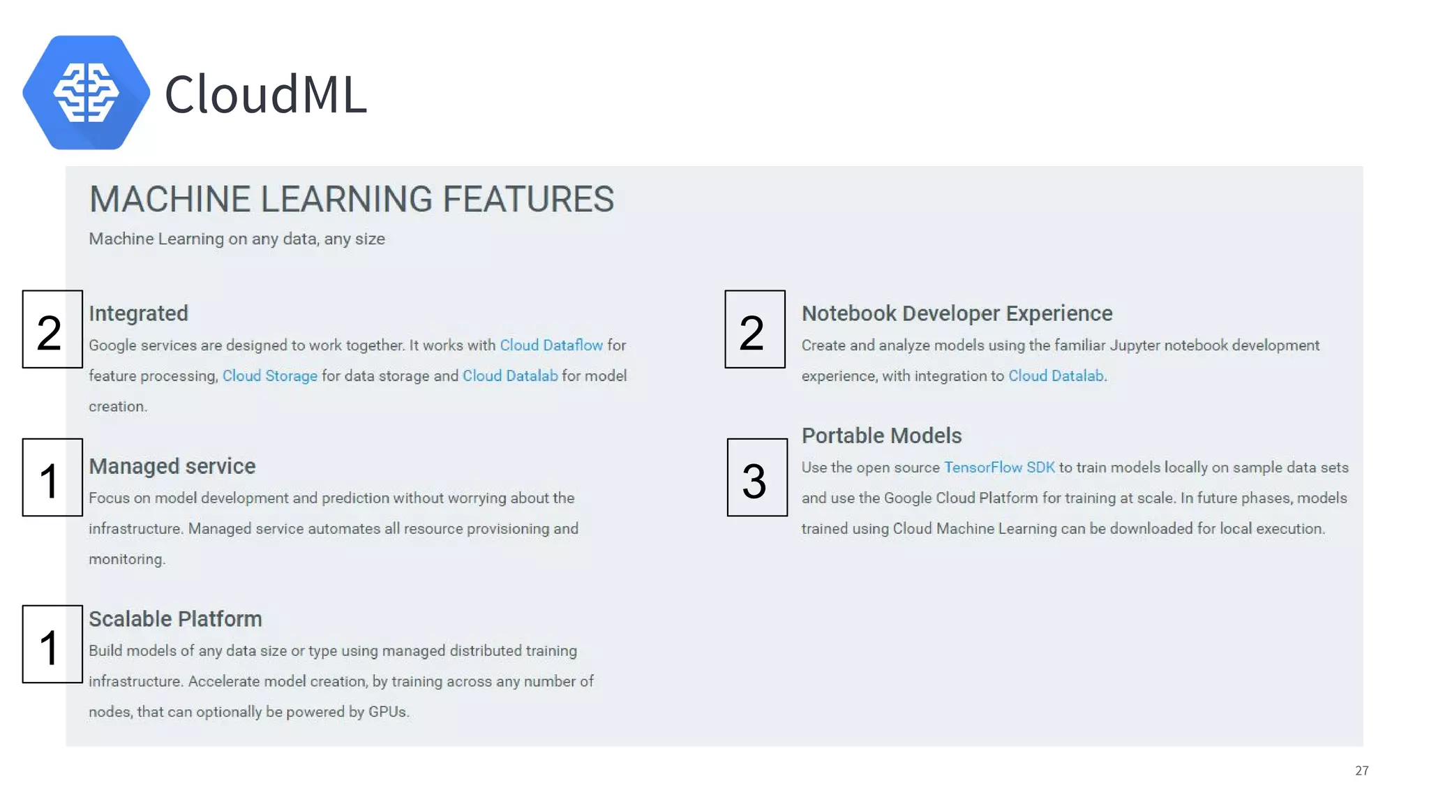 27
CloudML
1
2
3
2
1
 