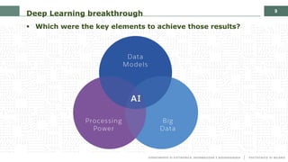 9
Deep Learning breakthrough
§ Which were the key elements to achieve those results?
 