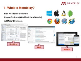 Free Academic Software
Cross-Platform (Win/Mac/Linux/Mobile)
All Major Browsers
1- What is Mendeley?
Desktop
Web
Mobile
9
 