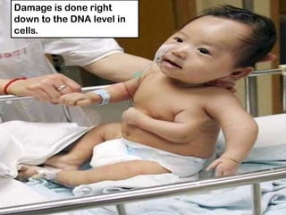 Damage is done right
down to the DNA level in
cells.
 