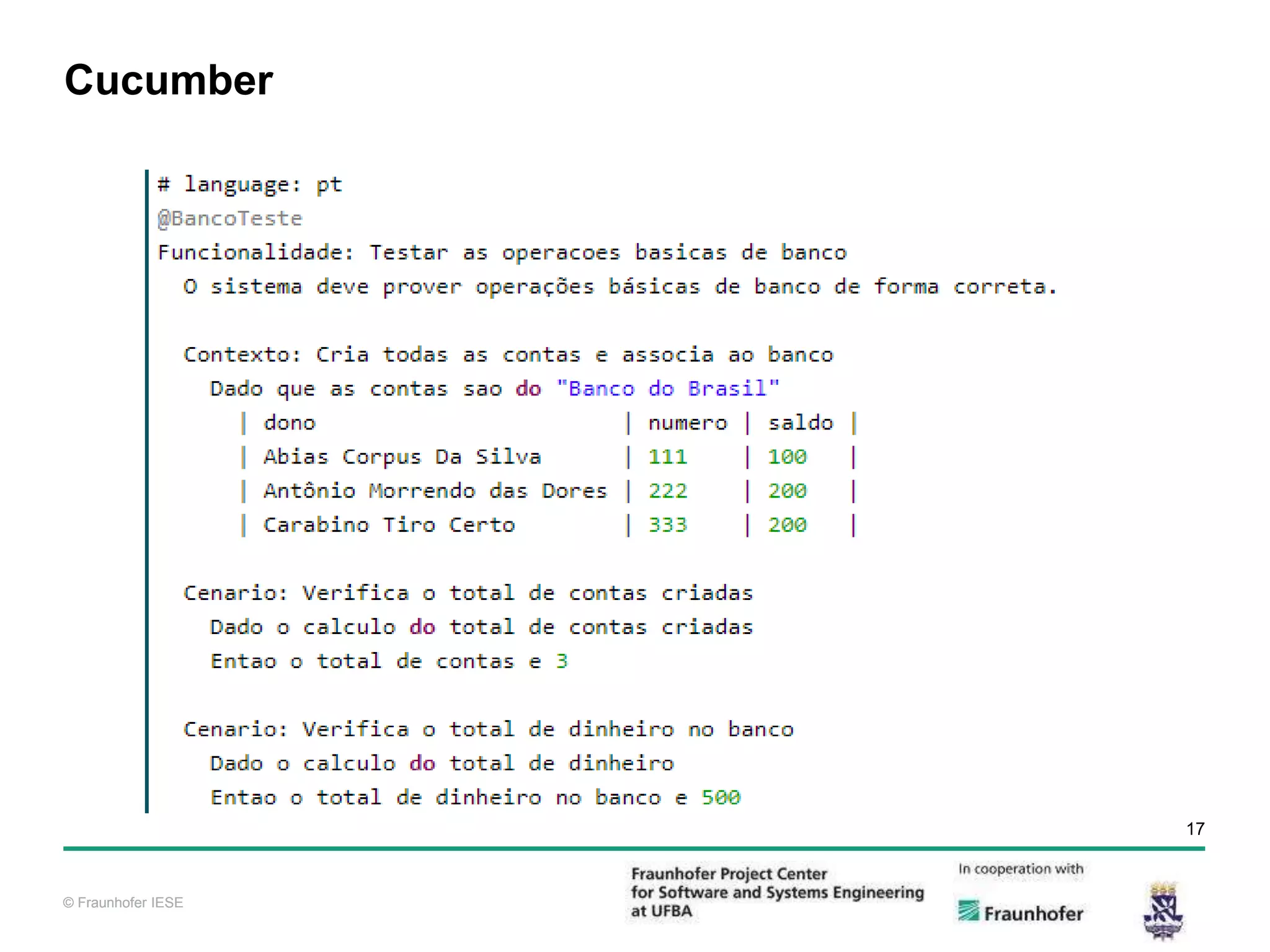 © Fraunhofer IESE 17 © Fraunhofer IESE Cucumber 