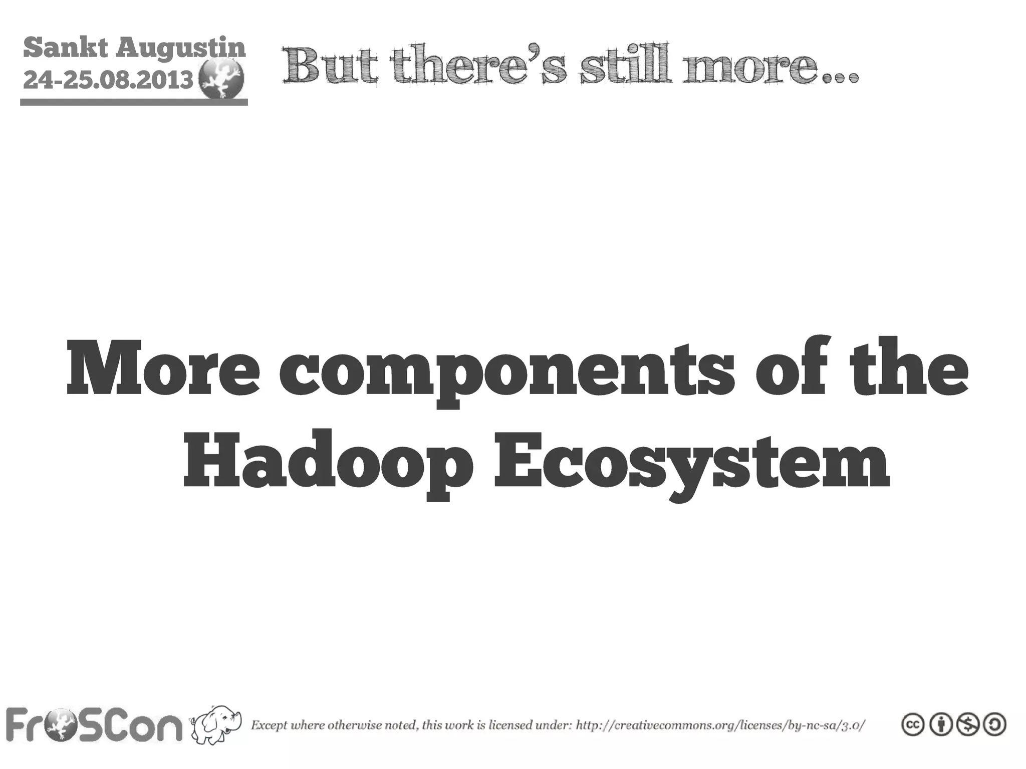 Sankt Augustin
24-25.08.2013 But there’s still more…
More components of the
Hadoop Ecosystem
 