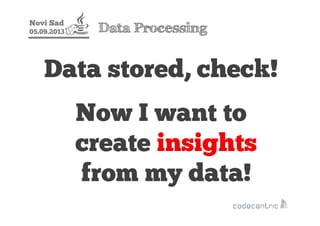 Novi Sad
05.09.2013 Data Processing
Data stored, check!
Now I want to
create insights
from my data!
 