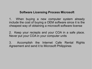 Software Licensing for Microsoft OS Original Equipment Manufacturer - OEM 