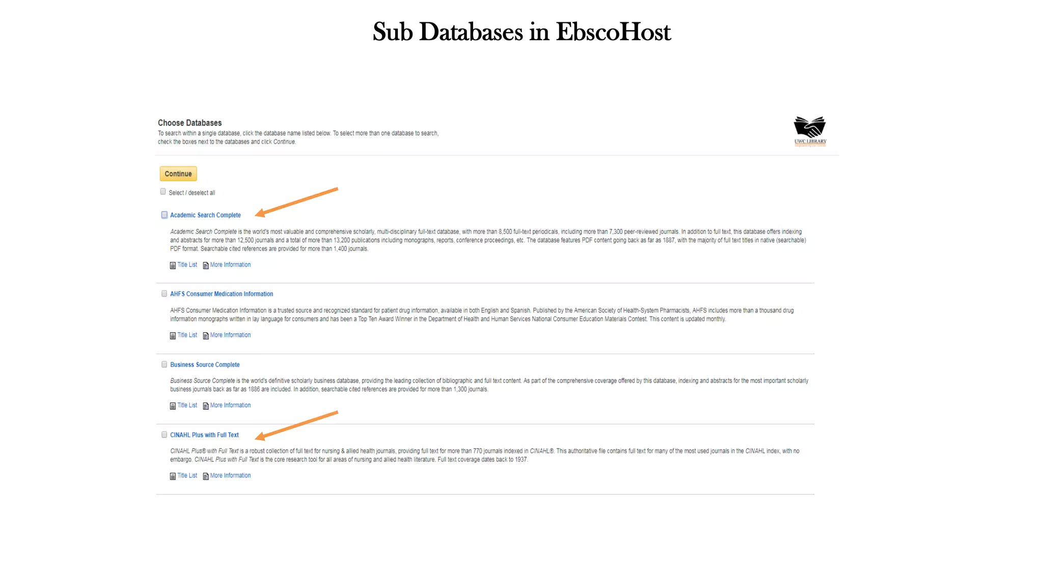 Sub Databases in EbscoHost
 