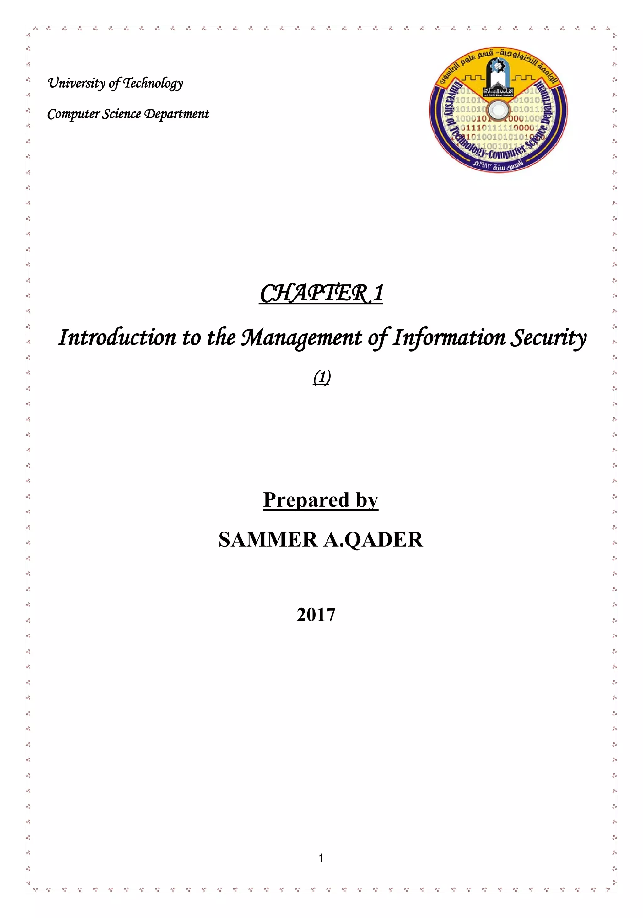 Introduction to the management of information security | PDF
