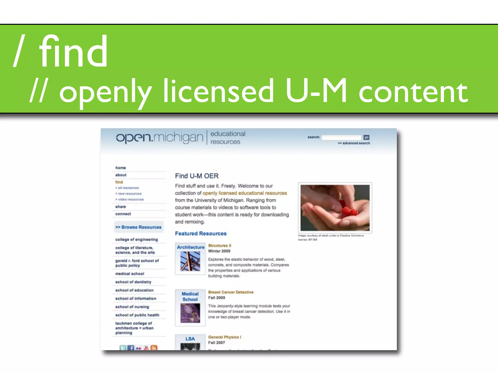/ ﬁnd
// openly licensed U-M content
 