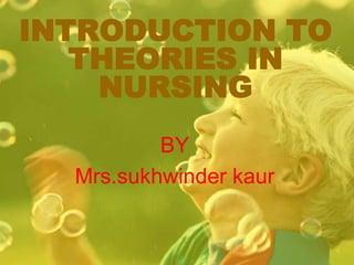 INTRODUCTION TO
THEORIES IN
NURSING
BY
Mrs.sukhwinder kaur
 