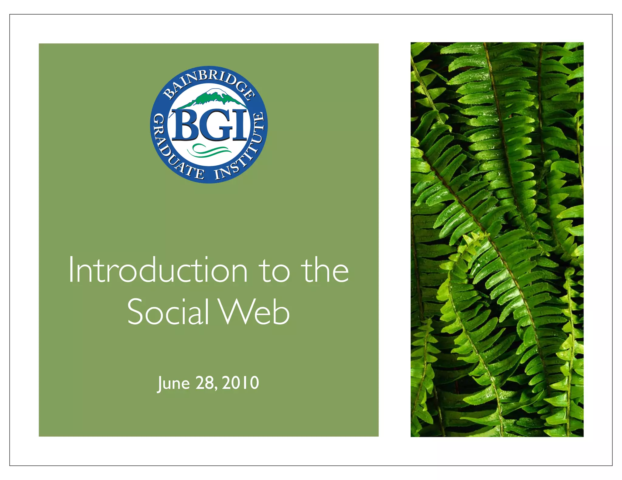 Introduction to the
    Social Web
      June 28, 2010
 