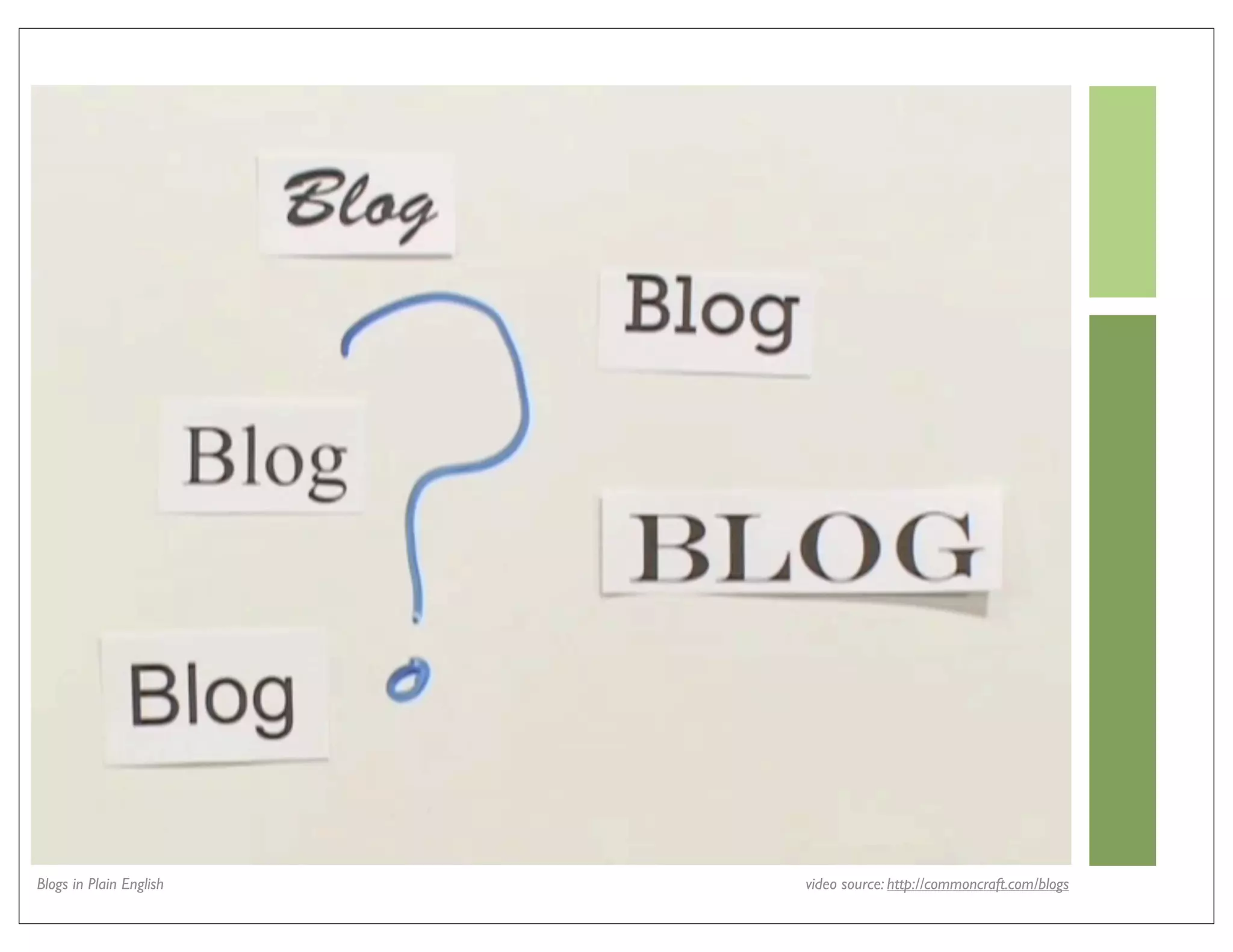 Blogs in Plain English   video source: http://commoncraft.com/blogs
 