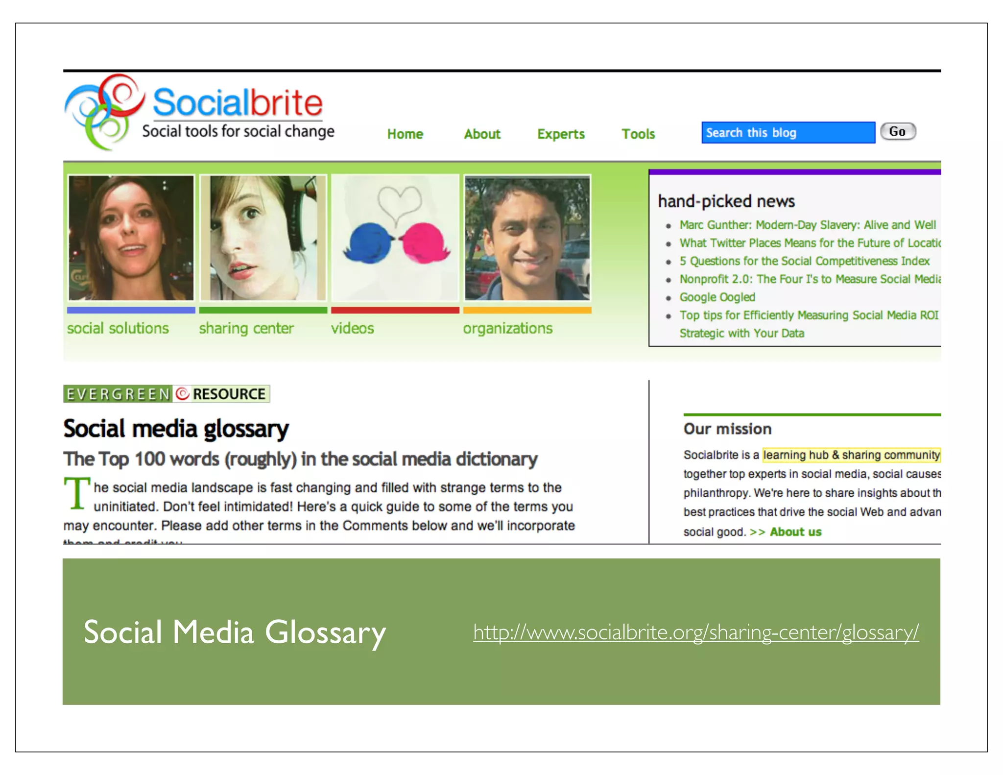 Social Media Glossary   http://www.socialbrite.org/sharing-center/glossary/
 