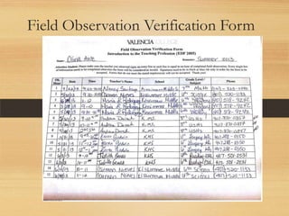 Field Observation Verification Form
 
