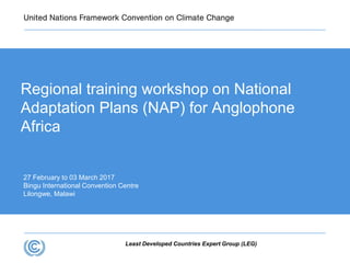 Least Developed Countries Expert Group (LEG)
27 February to 03 March 2017
Bingu International Convention Centre
Lilongwe, Malawi
Regional training workshop on National
Adaptation Plans (NAP) for Anglophone
Africa
 