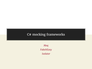 @gil_zilberfeld
C# mocking frameworks
Moq
FakeItEasy
Isolator
 