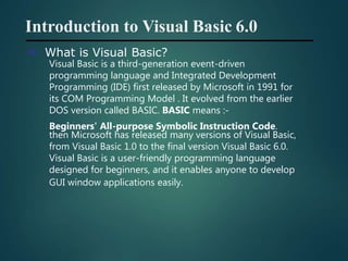 Introduction to Visual Basic 6.0 Fundamentals | PPTX