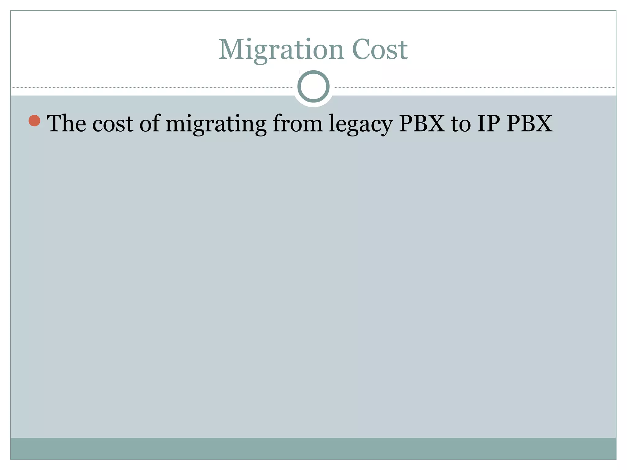 Migration Cost 
The cost of migrating from legacy PBX to IP PBX 
 