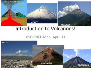 Introduction to Volcanoes! MEXICO ECUADOR 8SCIENCE Mon. April 11 PASTO INDONESIA COSTA RICA 