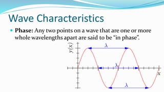 Wave Characteristics
 Phase: Any two points on a wave that are one or more
whole wavelengths apart are said to be “in phase”.
 