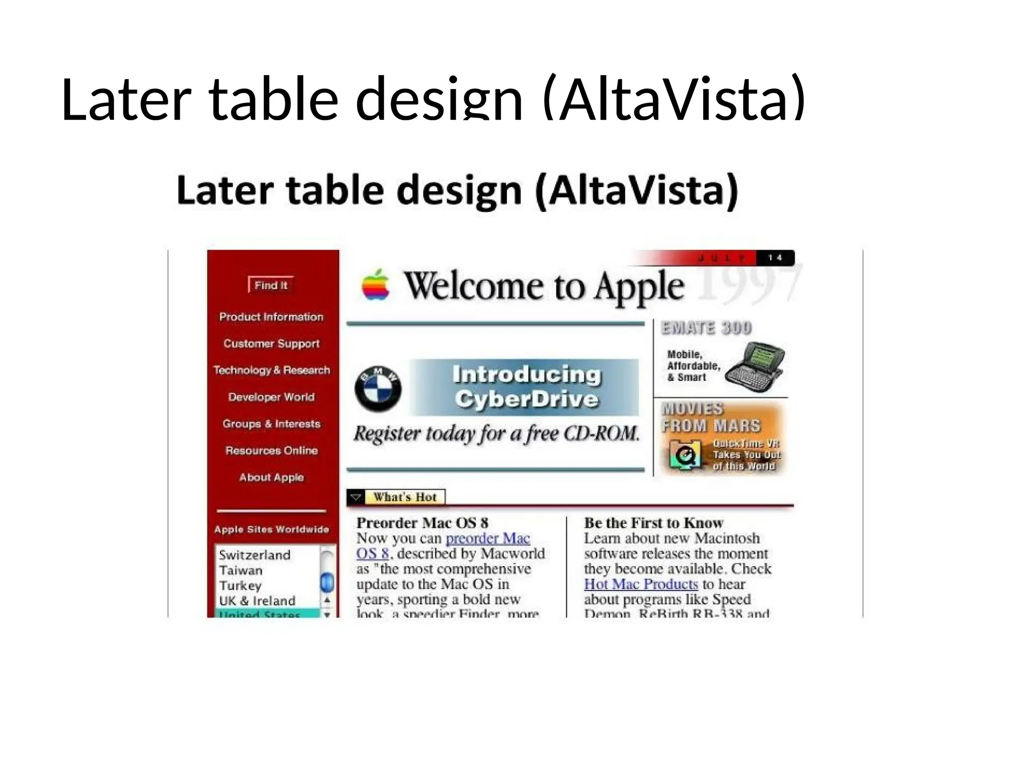 Later table design (AltaVista)
 