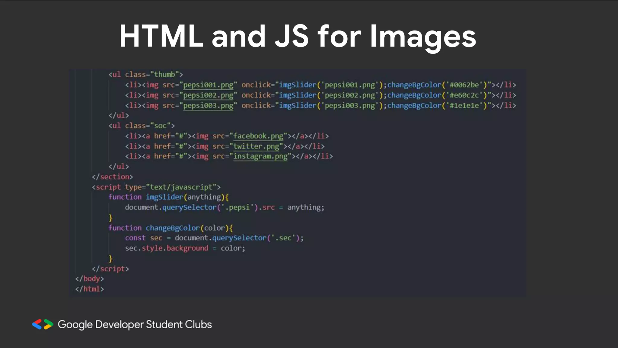 HTML and JS for Images
 