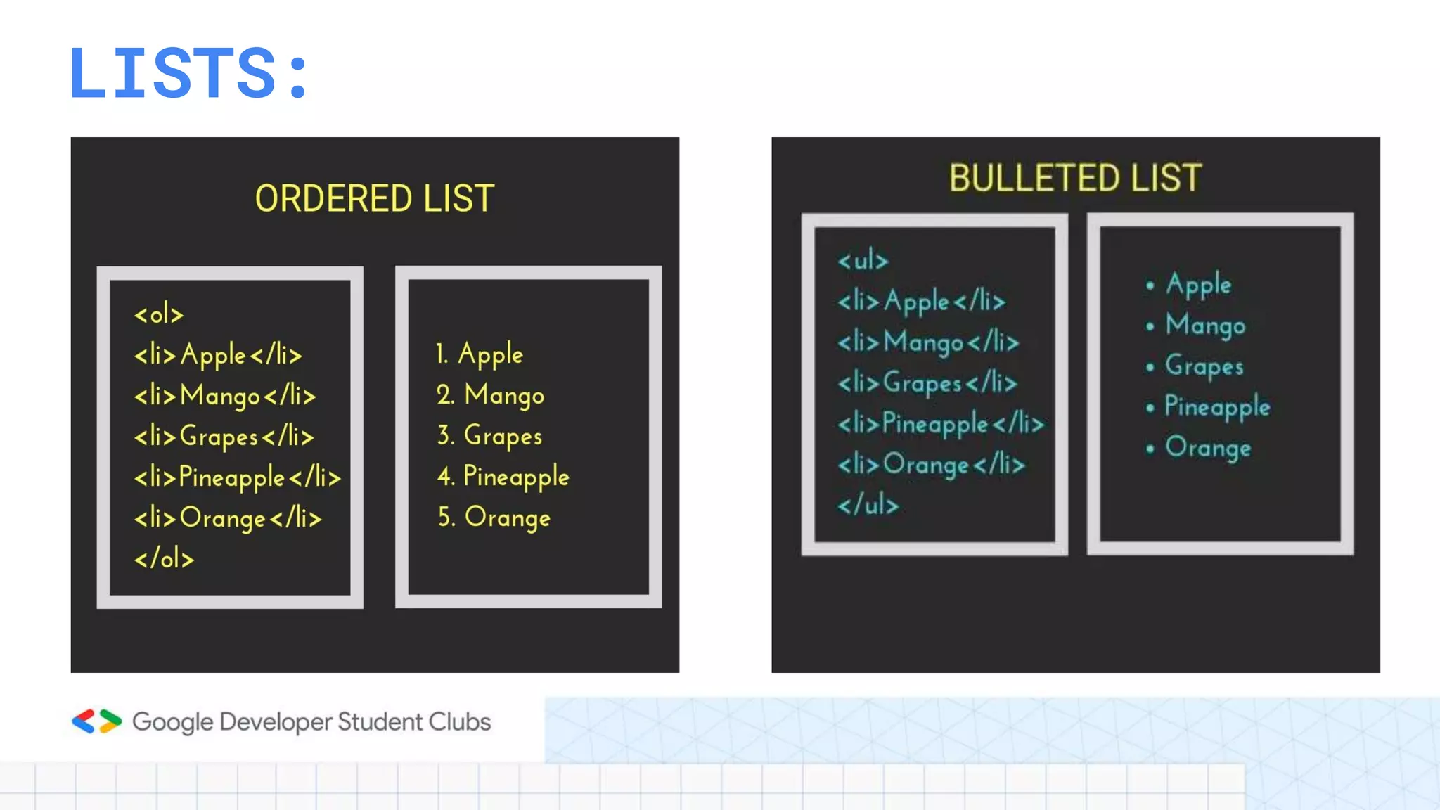 LISTS:
 