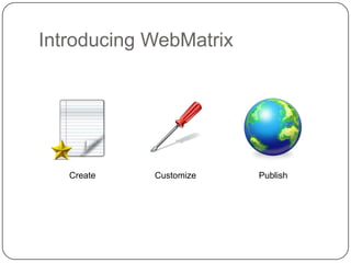 Introducing WebMatrix




   Create   Customize   Publish
 