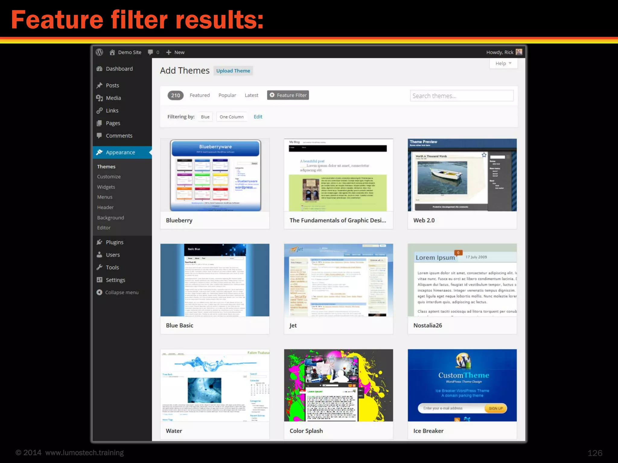 © 2014 www.lumostech.training 126
Feature filter results:
 