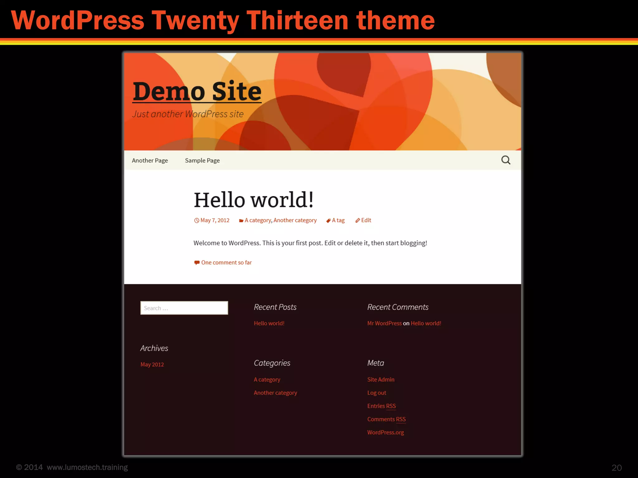 © 2014 www.lumostech.training 20
WordPress Twenty Thirteen theme
 