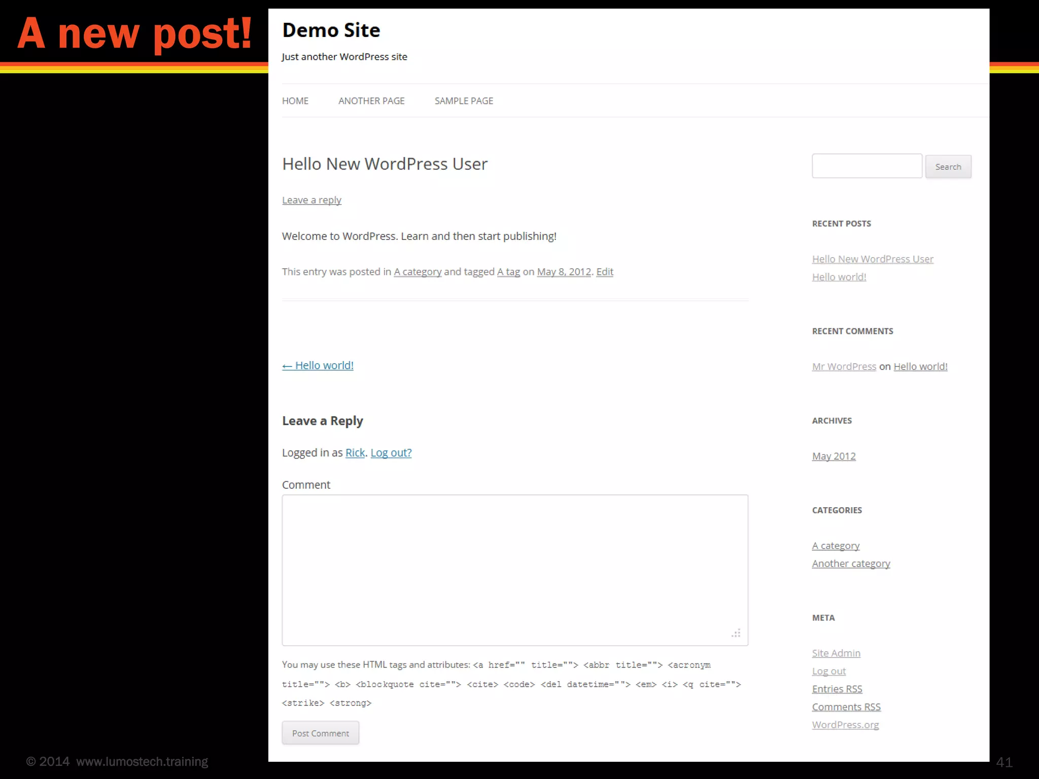 © 2014 www.lumostech.training 41
A new post!
 