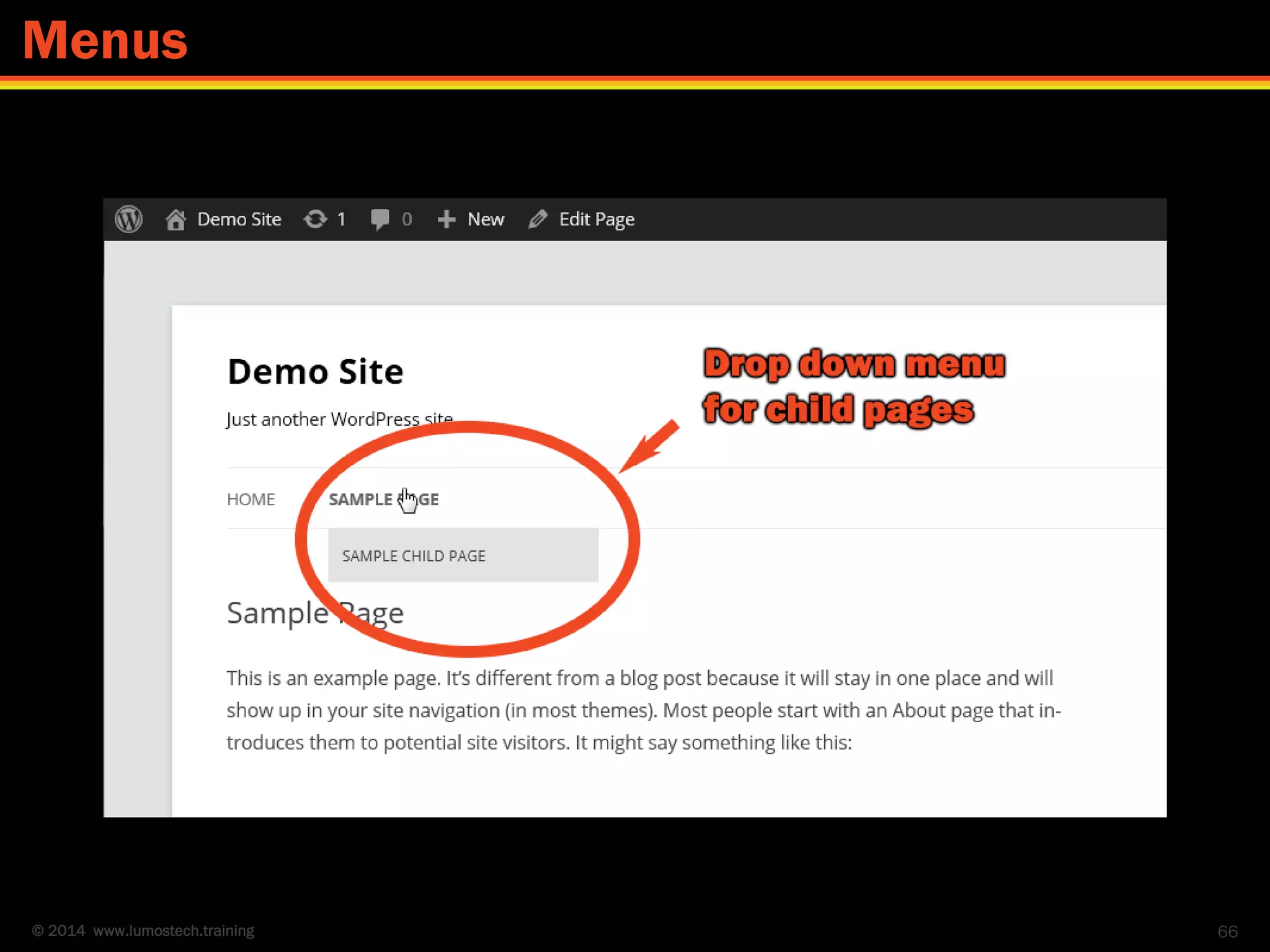 © 2014 www.lumostech.training 66
Menus
 