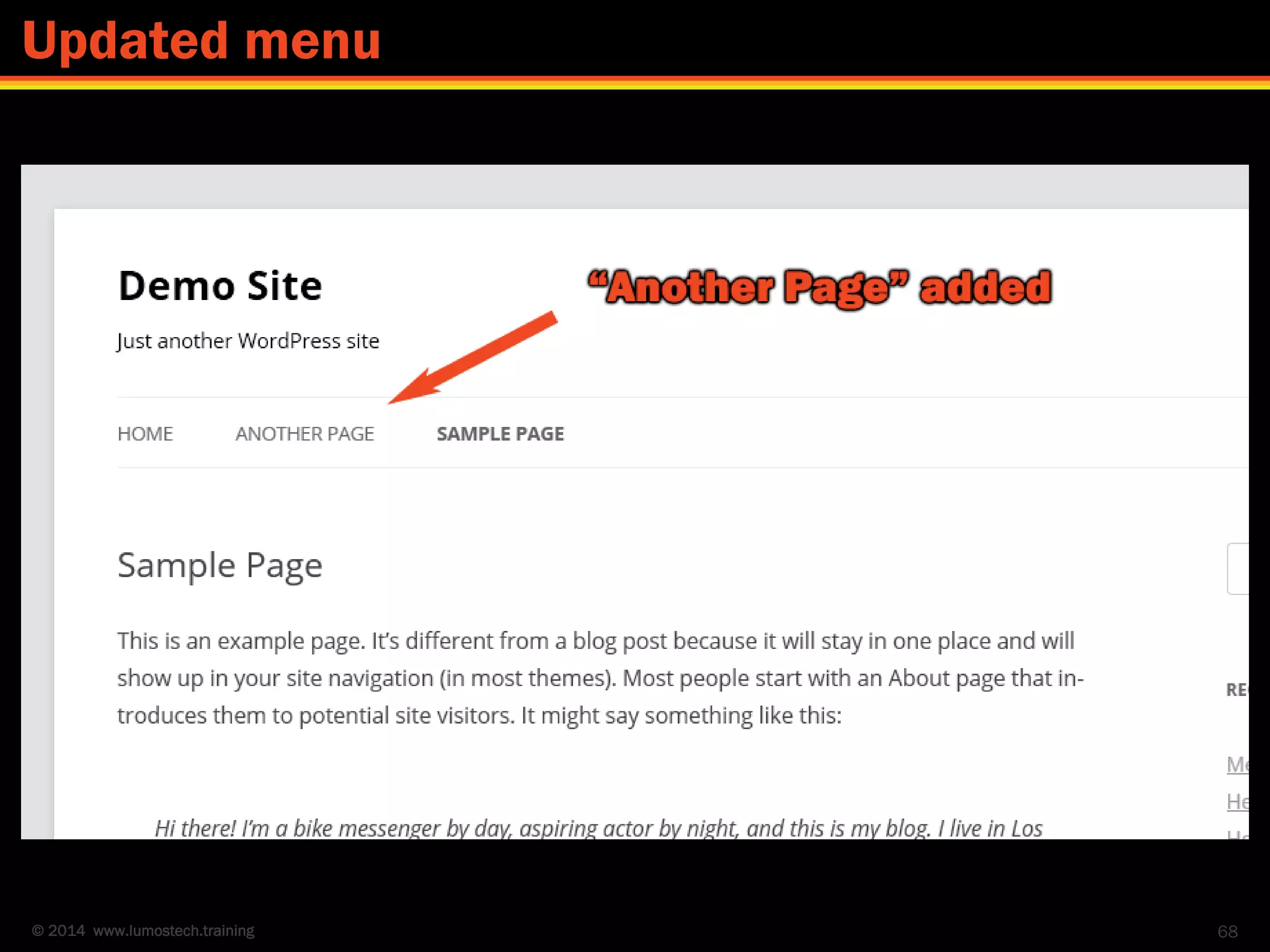 © 2014 www.lumostech.training 68
Updated menu
 