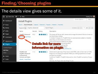 © 2014 www.lumostech.training
The details view gives some of it.
105
Finding/Choosing plugins
 