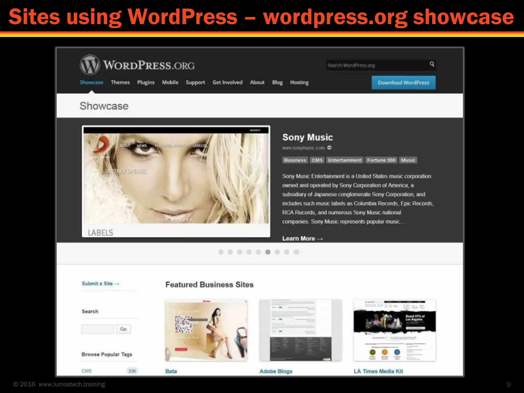 © 2016 www.lumostech.training 9
Sites using WordPress – wordpress.org showcase
 