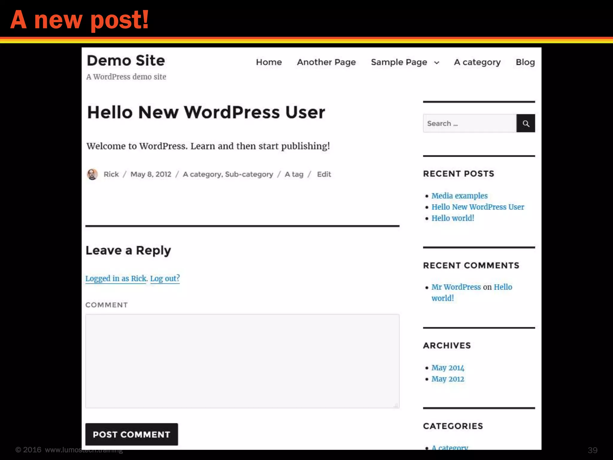 © 2016 www.lumostech.training 39
A new post!
 