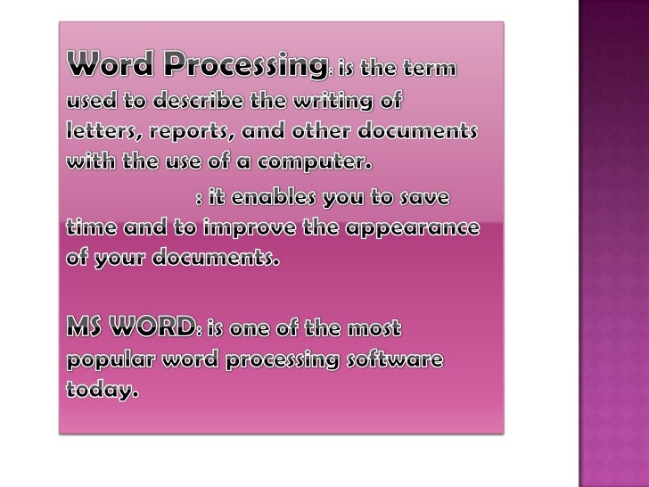 Introduction to word processing