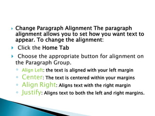 Alignment Word Process Introduction to word processing | PPTX