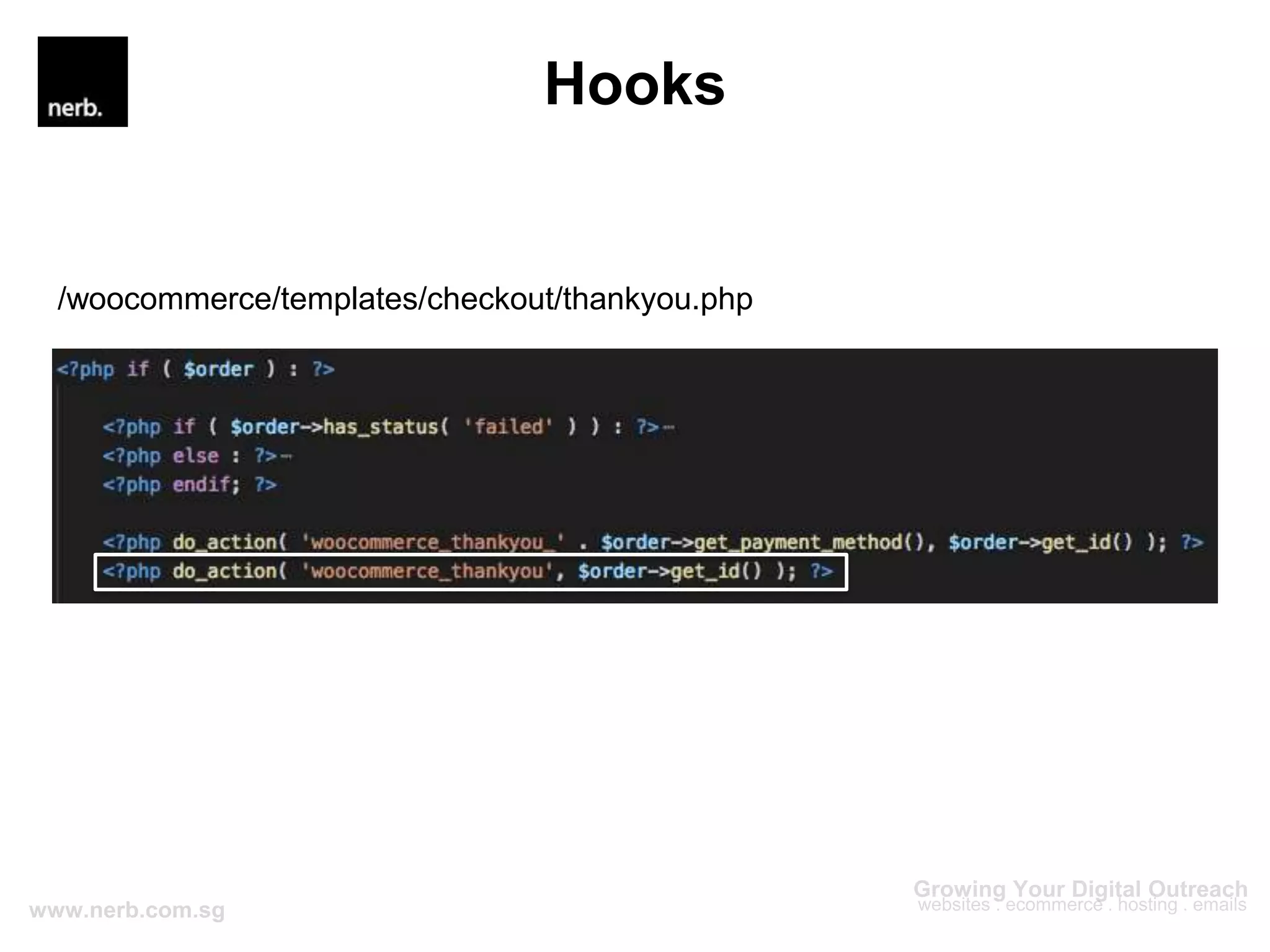 Hooks
/woocommerce/templates/checkout/thankyou.php
 