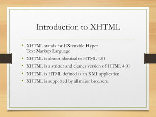 Introduction to xhtml | PPT