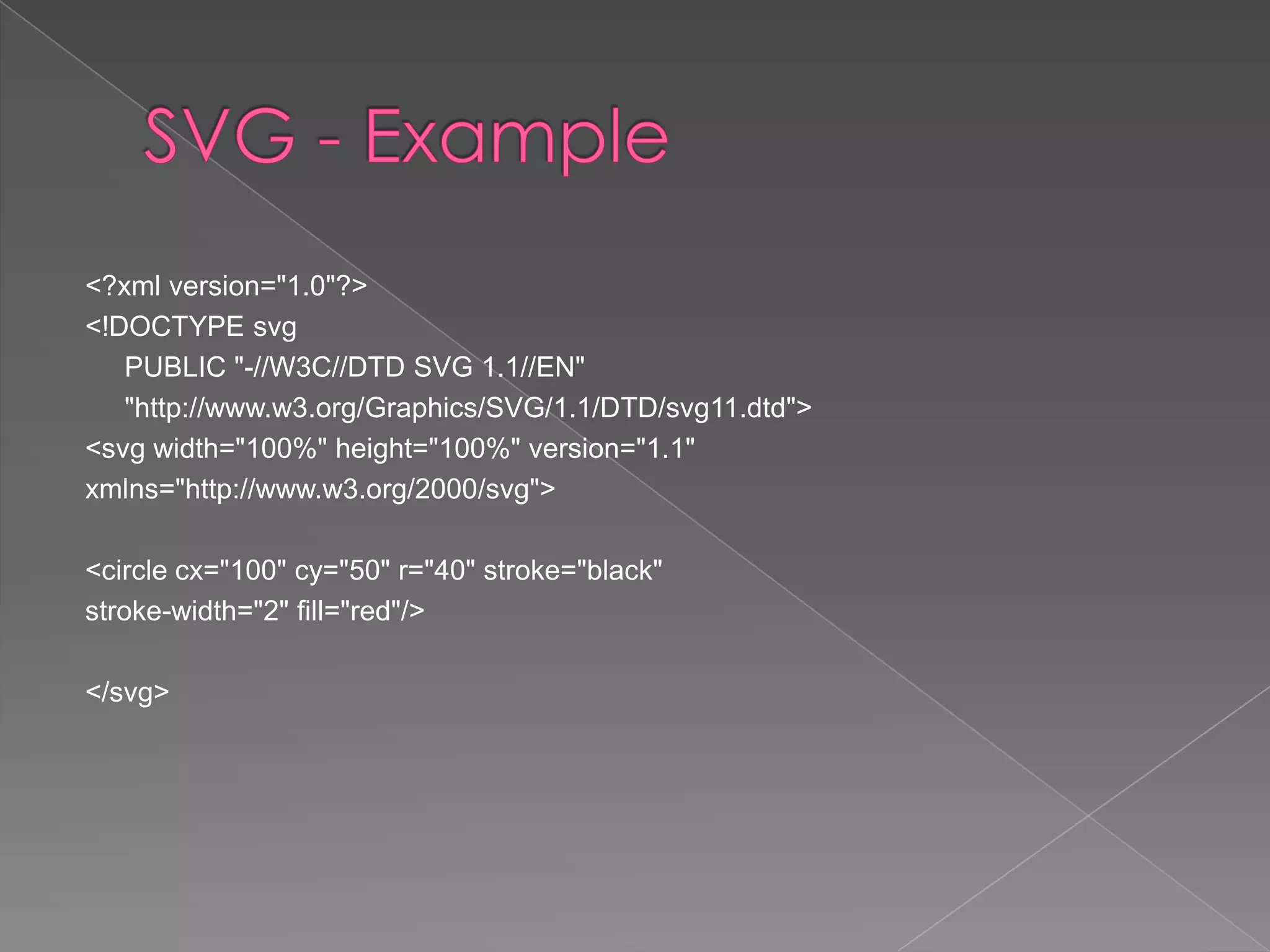 <?xml version="1.0"?>
<!DOCTYPE svg
   PUBLIC "-//W3C//DTD SVG 1.1//EN"
   "http://www.w3.org/Graphics/SVG/1.1/DTD/svg11.dtd">
<svg width="100%" height="100%" version="1.1"
xmlns="http://www.w3.org/2000/svg">

<circle cx="100" cy="50" r="40" stroke="black"
stroke-width="2" fill="red"/>

</svg>
 