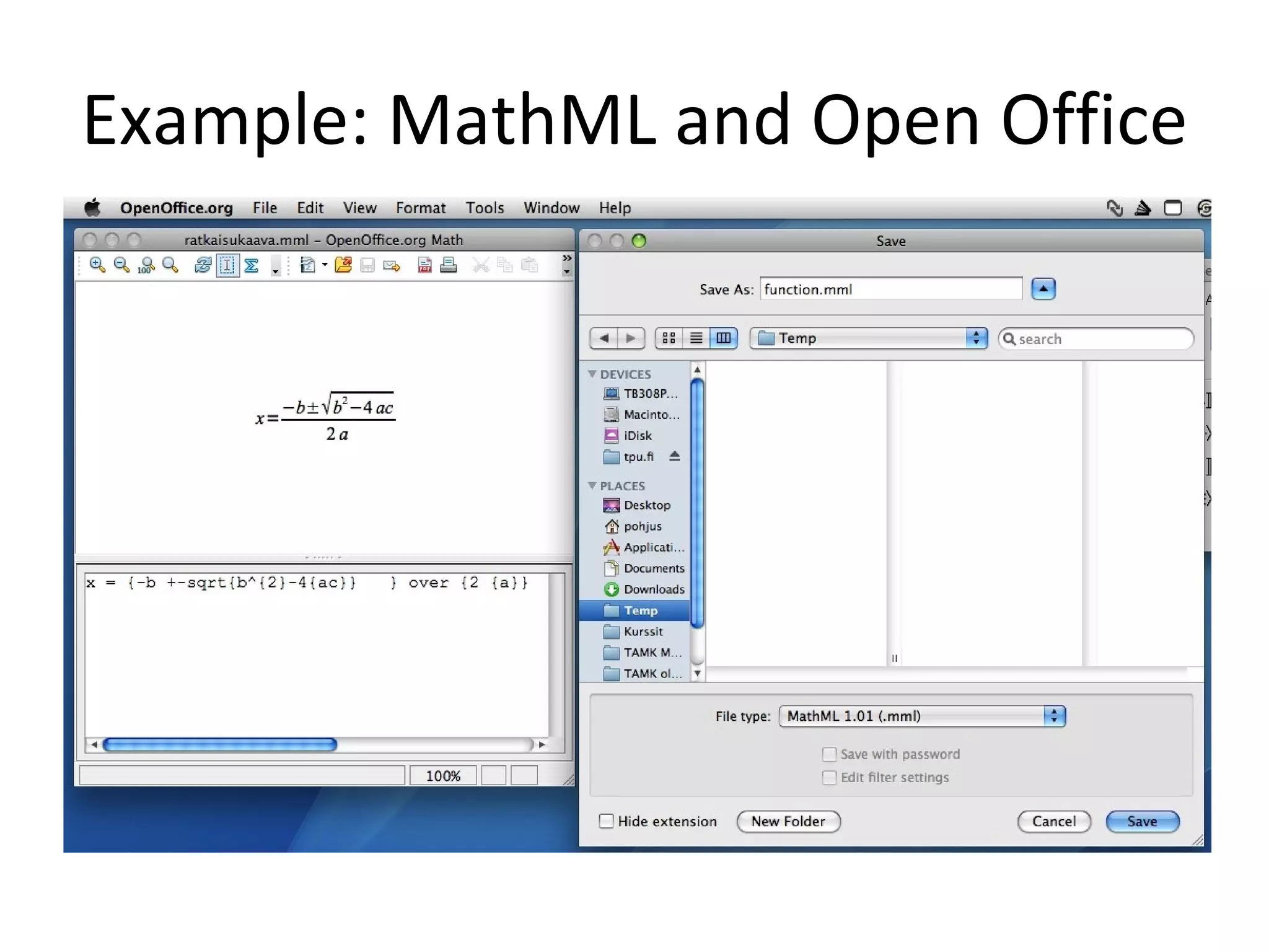 Example: MathML and Open Office 