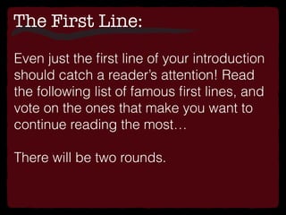 Introduction Lines. Examples Introduction Writing + What's the Purpose? | PDF