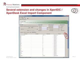 CONFIDENTIAL
Process Relations GmbH
Slide 17
Several extension and changes in XperiEIC /
XperiDesk Excel Import Component
 