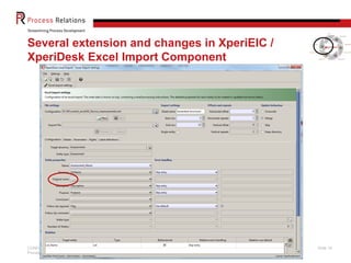 CONFIDENTIAL
Process Relations GmbH
Slide 18
Several extension and changes in XperiEIC /
XperiDesk Excel Import Component
 