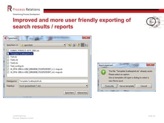 CONFIDENTIAL
Process Relations GmbH
Slide 20
Improved and more user friendly exporting of
search results / reports
 