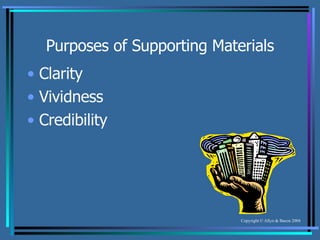 Purposes of Supporting Materials Clarity Vividness Credibility 