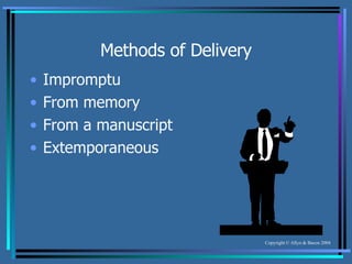 Methods of Delivery Impromptu From memory From a manuscript Extemporaneous 