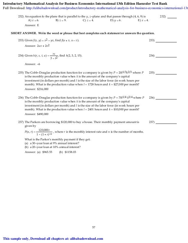 Introductory Mathematical Analysis For Business Economics Internation