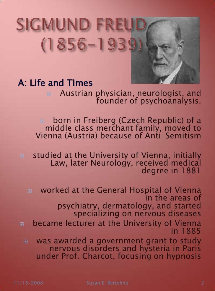 a biography of freud born in freiberg educate at the university of vienna Sigmund freud was the father of psychoanalysis and one of the 20th learn more at biographycom education: university of vienna sigmund freud was born in the austrian town of freiberg, now known as the czech. a biography of freud born in freiberg educate at the university of vienna Sigmund freud was the father of psychoanalysis and one of the 20th learn more at biographycom education: university of vienna sigmund freud was born in the austrian town of freiberg, now known as the czech.